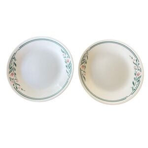 Corelle Rosemary Plates Salad Dessert Set of 2 White Pink Green 6.75" Excellent